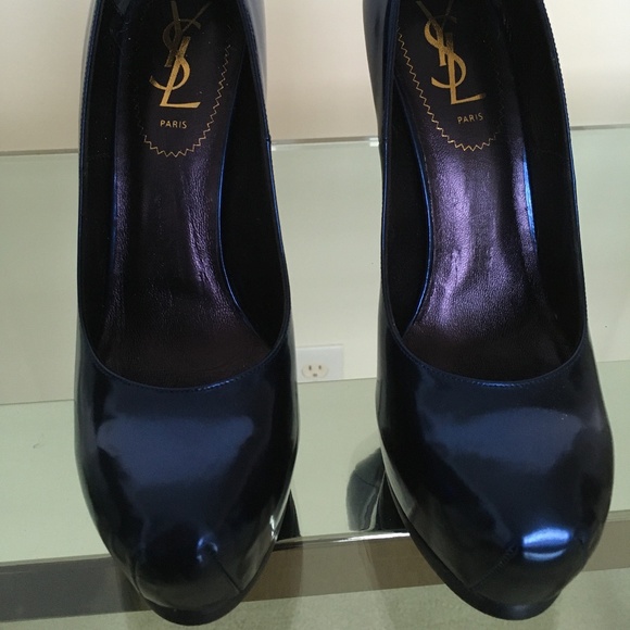 YSL Metallic Marine Blue 140 Pumps BNIB! 37.5 - Picture 2 of 9